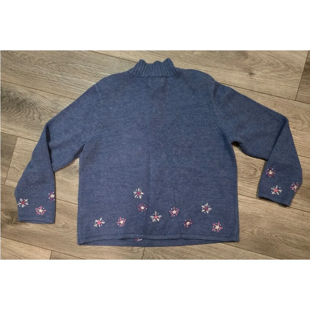 Christopher & Banks Women XL Sweater Blue Hand Embroidered Floral Quarter Zip